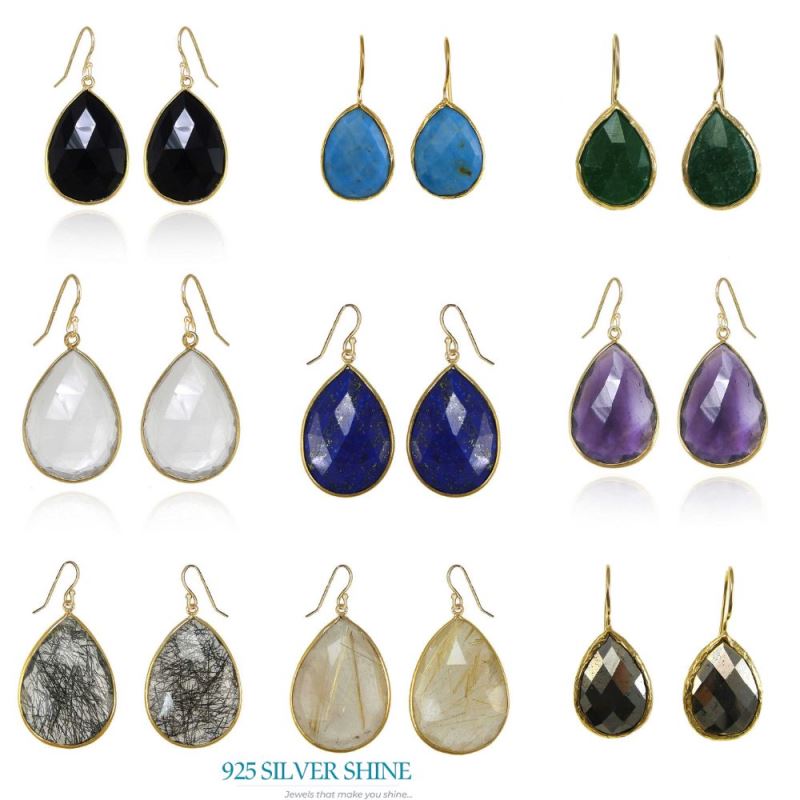 Solid 925 Silver Earrings In Natural Chalcedony Gemstone 925SE1916_2