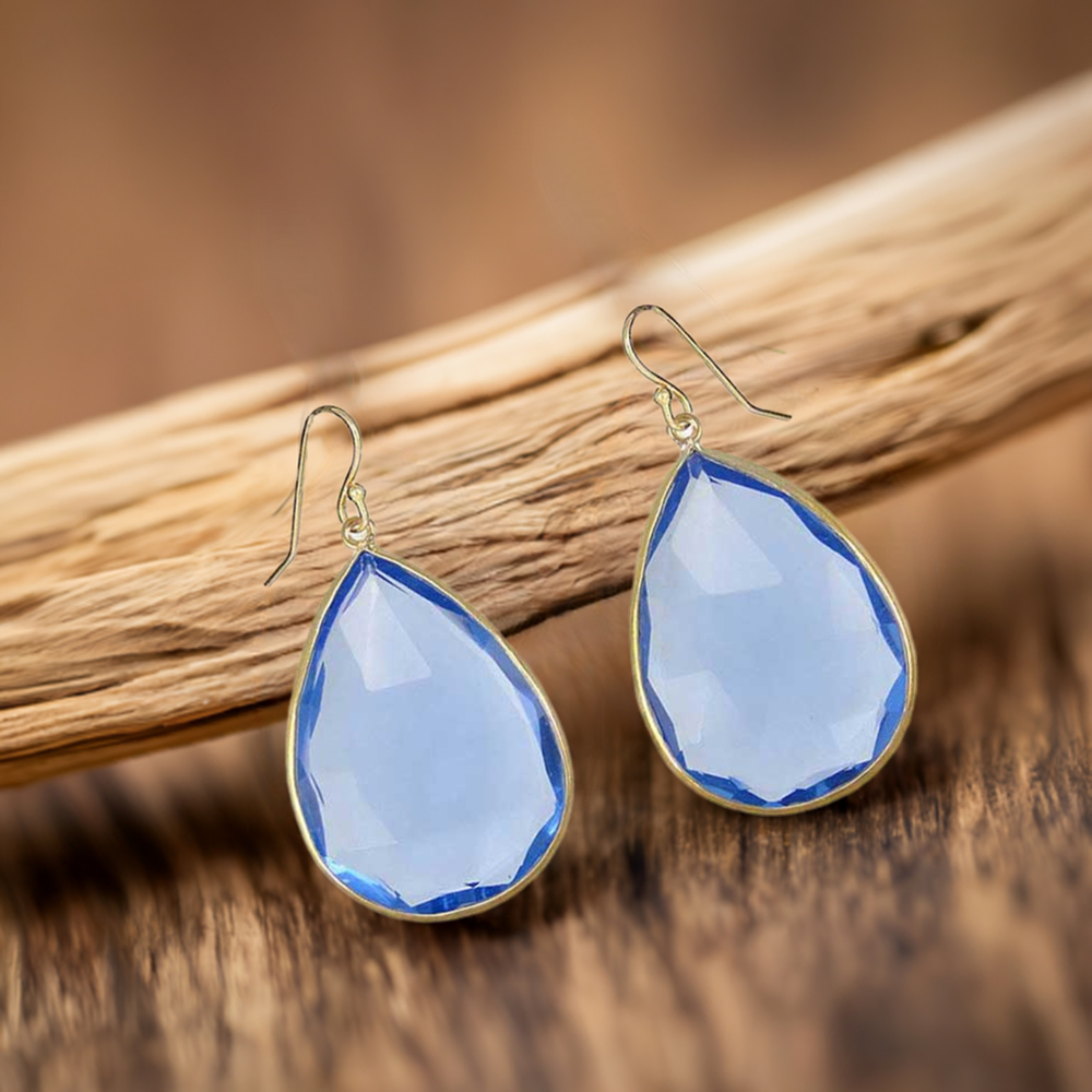 Solid 925 Silver Earrings In Semi Precious Blue Quartz Gemstone 925SE1917