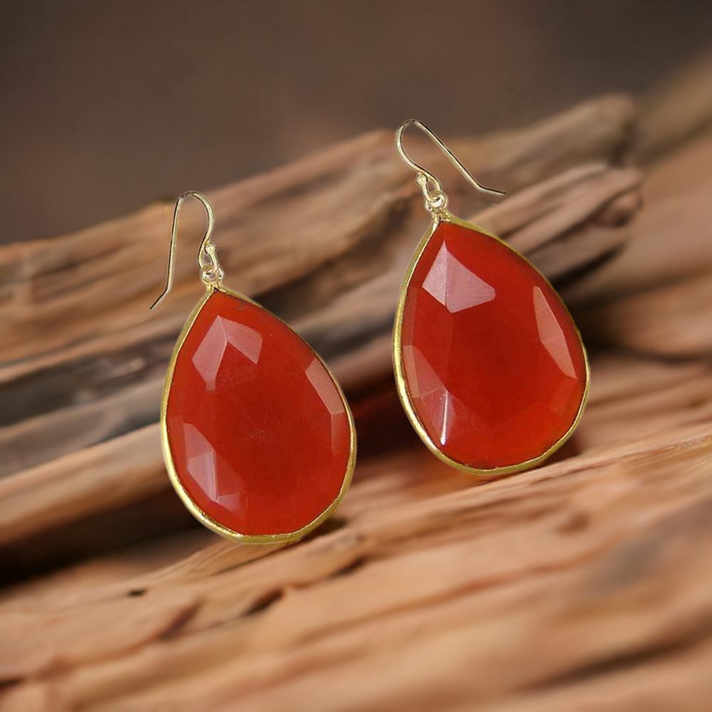 Solid 925 Silver Earrings In Genuine Carnelian Gemstone 925SE1918