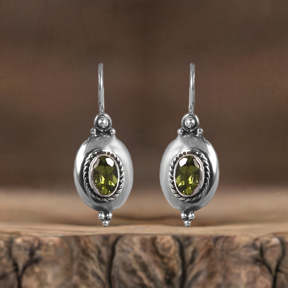 Natural Peridot Gemstone Earring In 925 Sterling Silver Jewelry 925SE192