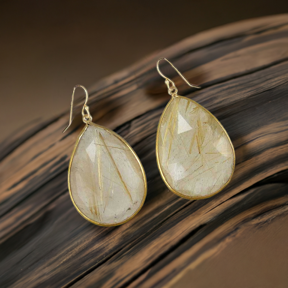 Fine 925 Sterling Silver Earrings In Genuine Rutile Gemstone 925SE1921