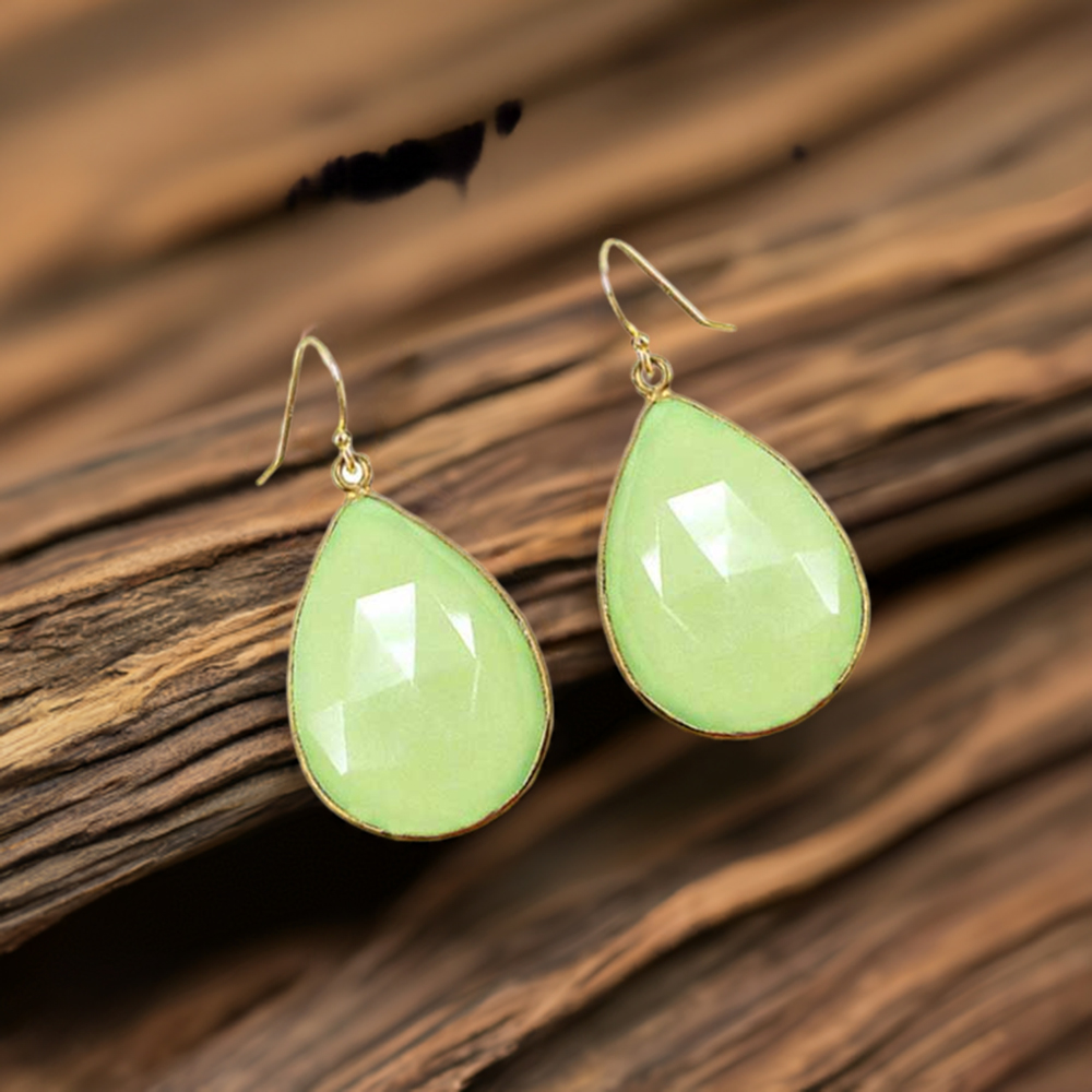 Natural Prehnite Gemstone Earrings In 925 Sterling Silver 925SE1922