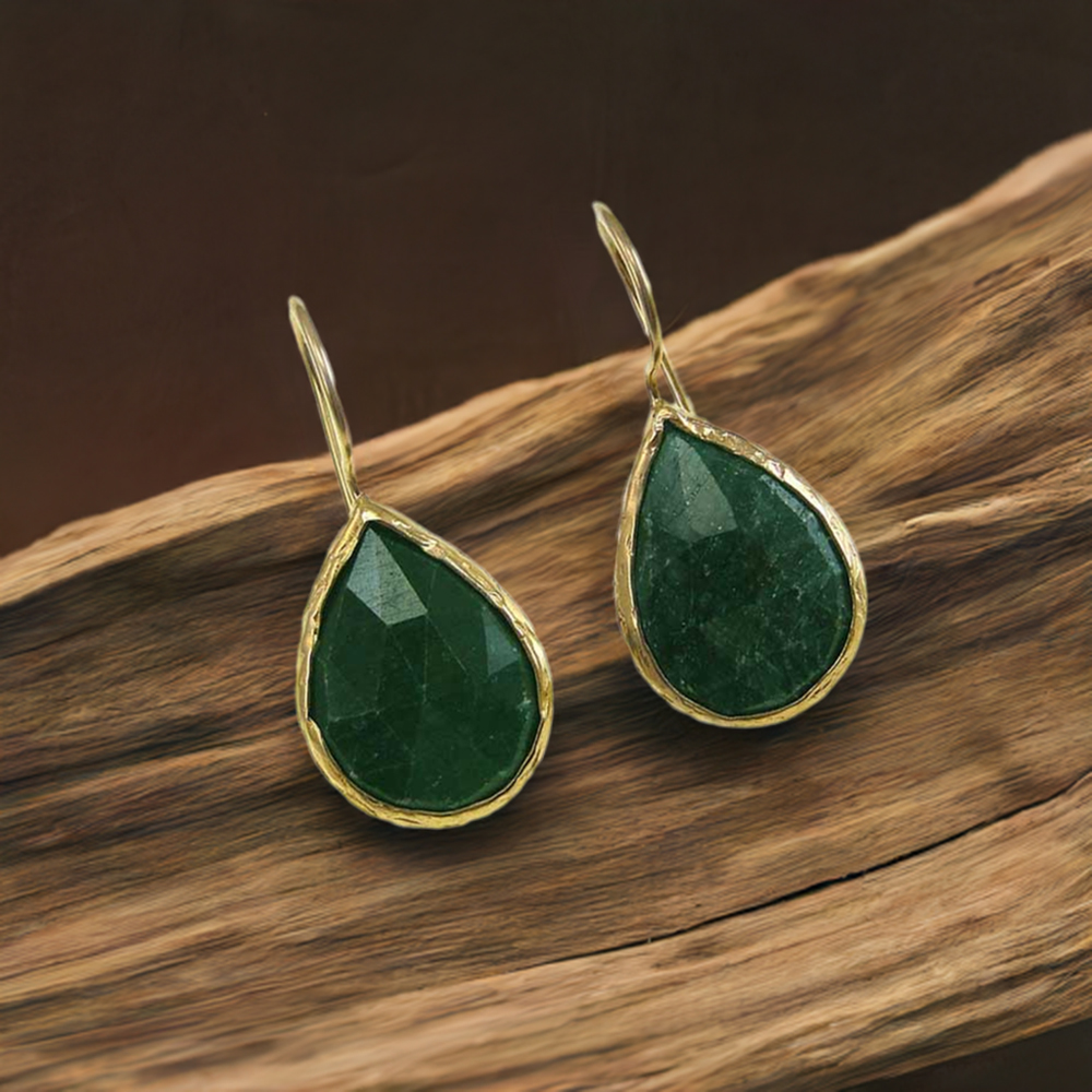 Semi Precious Dyed Emerald Gemstone Earrings In 925 Sterling Silver 925SE1923