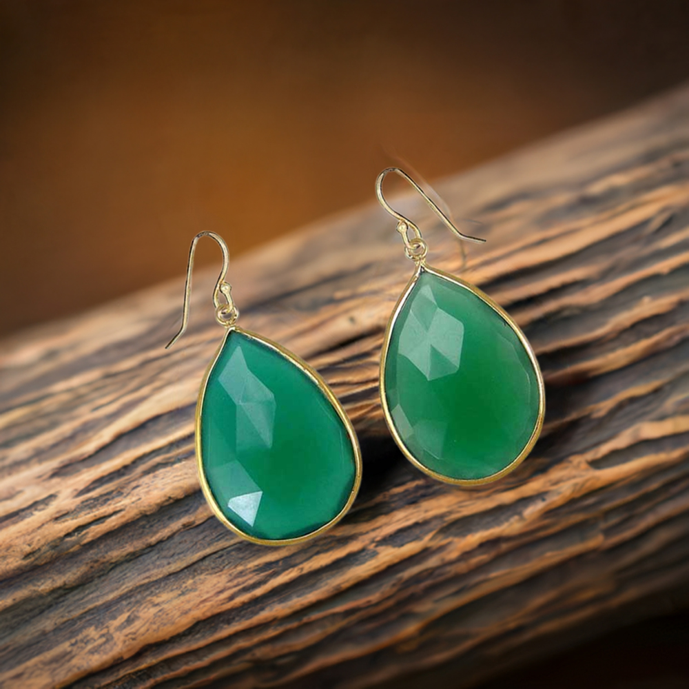 Genuine Green Onyx Gemstone Earrings In 925 Sterling Silver 925SE1924