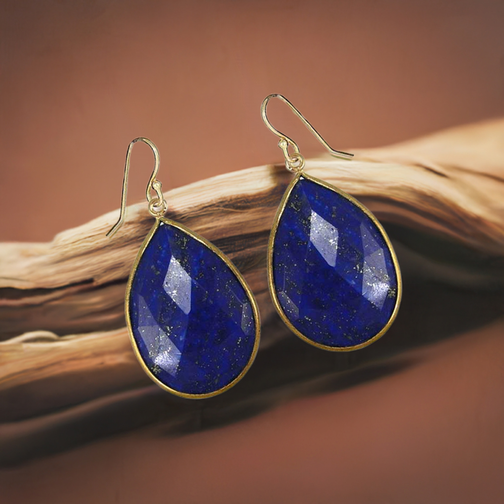 Genuine Lapis Gemstone Earrings In Solid 925 Silver 925SE1927