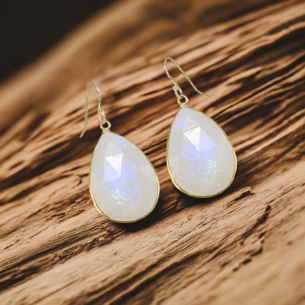 Natural Rainbow Moonstone Earrings In Fine 925 Sterling Silver 925SE1928