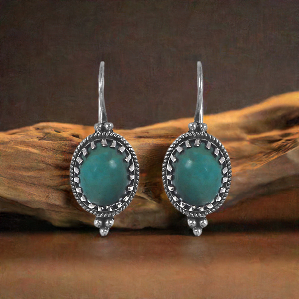Cabochon Turquoise Gemstone Earring In Sterling Silver Jewelry 925SE193