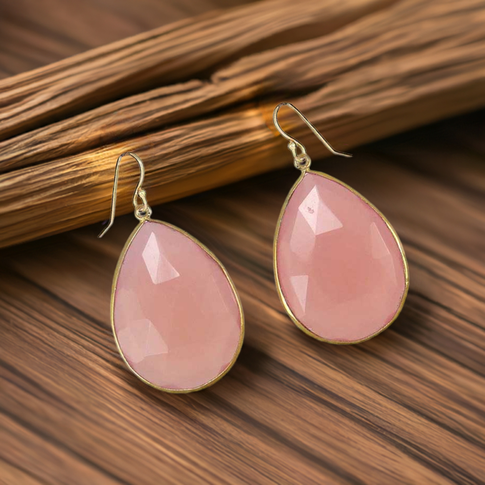 Genuine Rose Quartz Gemstone Earrings In Fine 925 Sterling Silver 925SE1930
