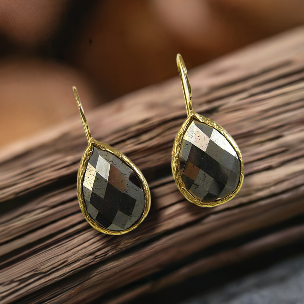 925 Sterling Silver Earrings In Semi Precious Pyrite Gemstone 925SE1932