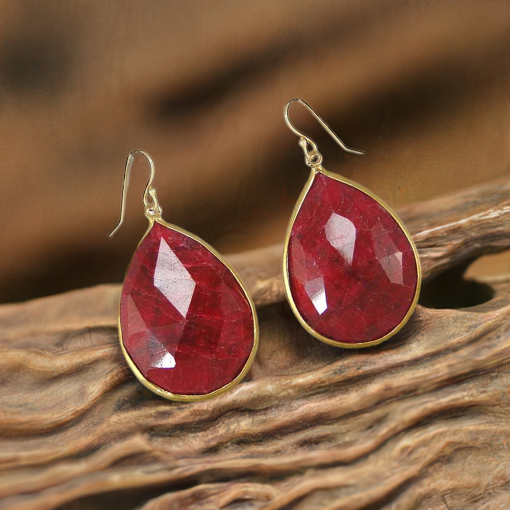 925 Sterling Silver Earrings In Genuine Dyed Ruby Gemstone 925SE1933