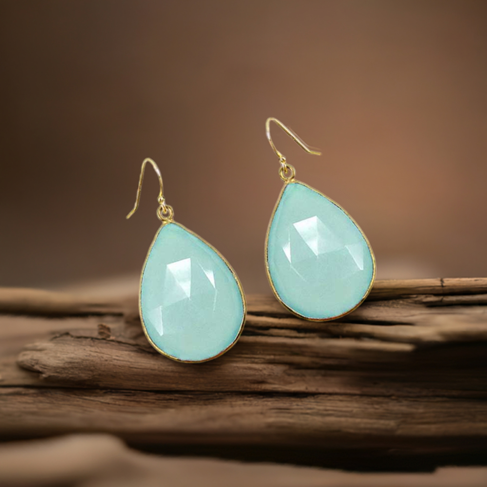 925 Sterling Silver Earrings In Natural Chalcedony Gemstone 925SE1934