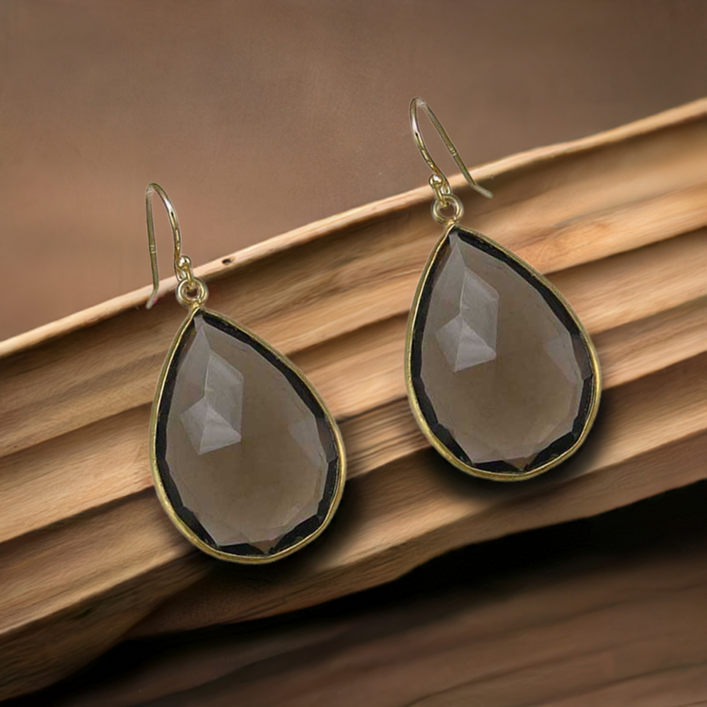 925 Sterling Silver Earrings In Semi Precious Smoky Quartz Gemstone 925SE1935
