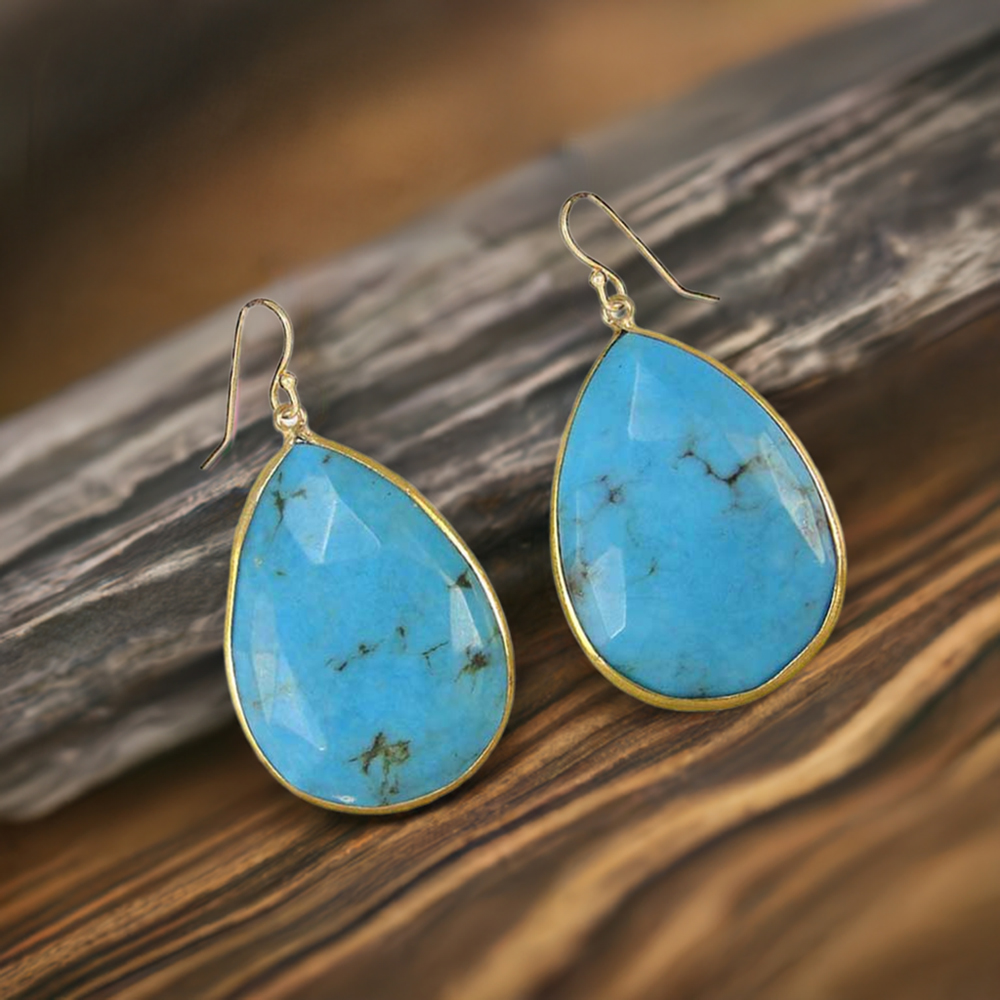 925 Sterling Silver Earrings In Genuine Turquoise Gemstone 925SE1936