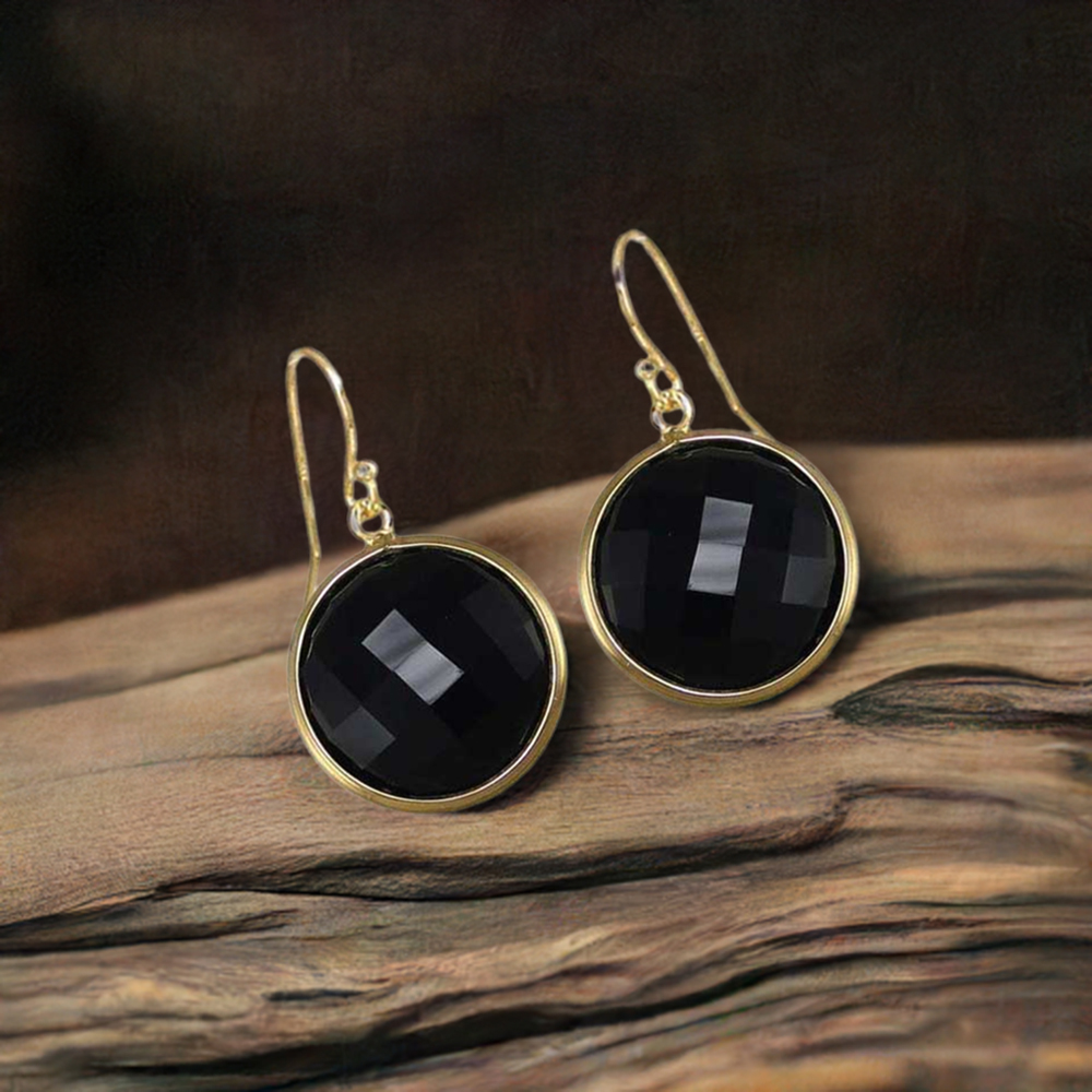 925 Sterling Silver Earrings In Semi Precious Black Onyx Gemstone 925SE1938
