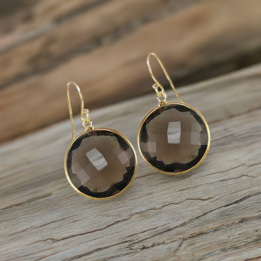 925 Sterling Silver Earrings In Genuine Smoky Gemstone 925SE1939