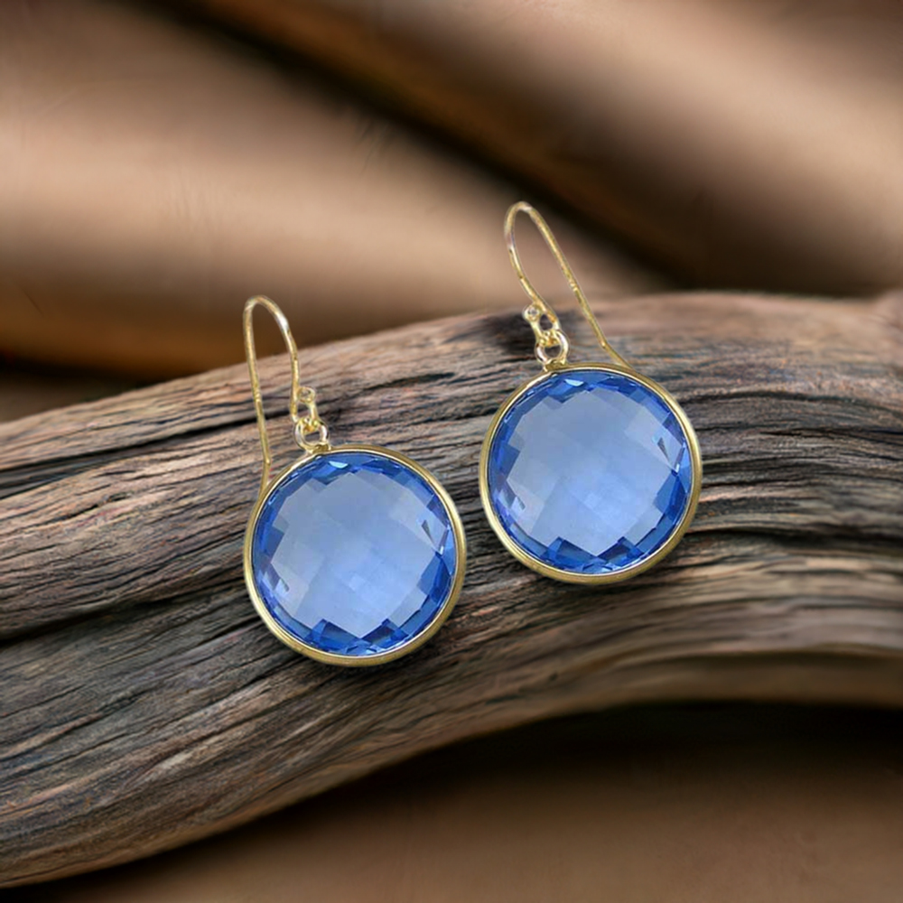 925 Sterling Silver Earrings In Genuine hydro blue Topaz Gemstone 925SE1942