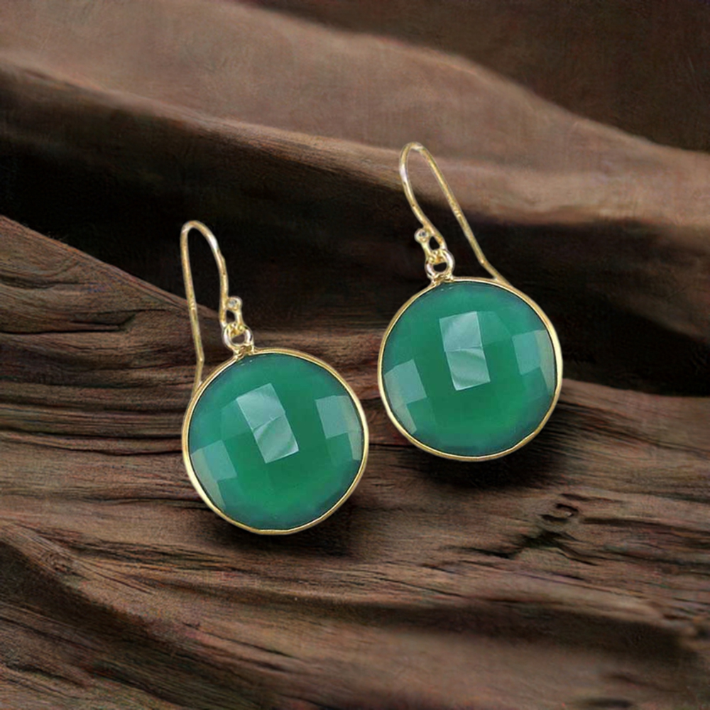 Natural Green Onyx Gemstone Earrings In 925 Sterling Silver Jewelry 925SE1946