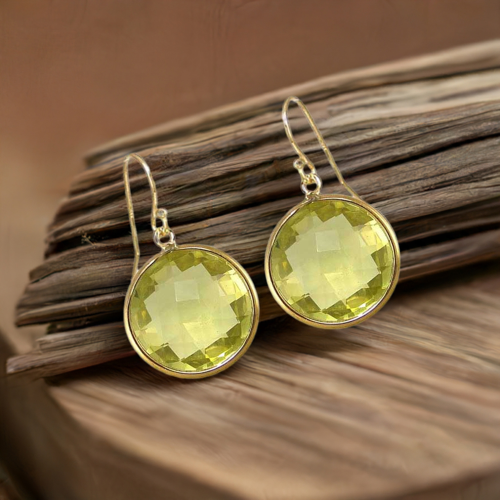Genuine Lemon Quartz Gemstone Earrings In 925 Sterling Silver Jewelry 925SE1948