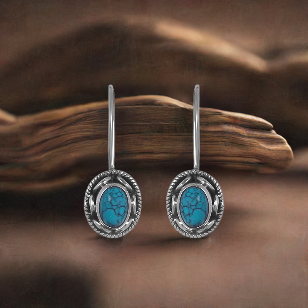 Sterling Silver Earring In Natural Turquoise Gemstone Jewelry 925SE195