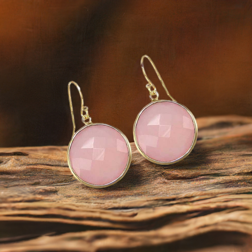 Semi Precious Rose Quartz Gemstone Earrings In 925 Sterling Silver Jewelry 925SE1950