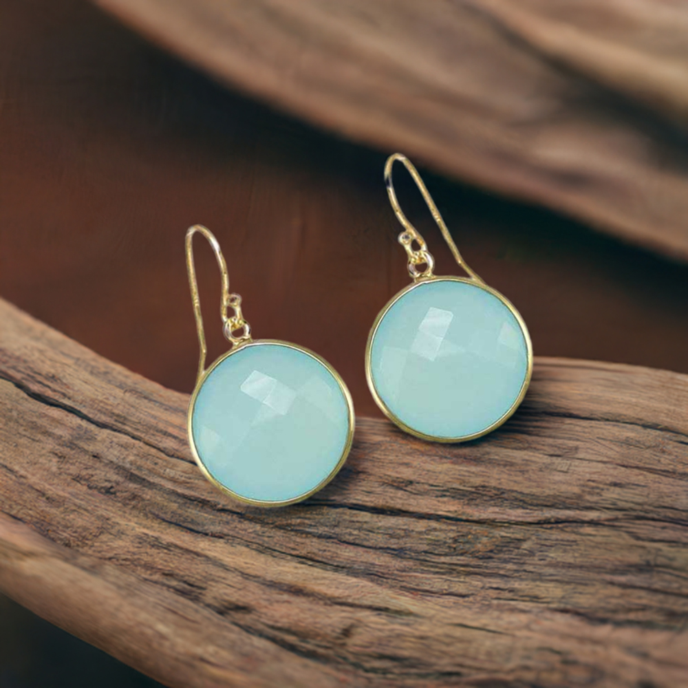 Genuine Chalcedony Gemstone Earrings In 925 Sterling Silver Jewelry 925SE1951
