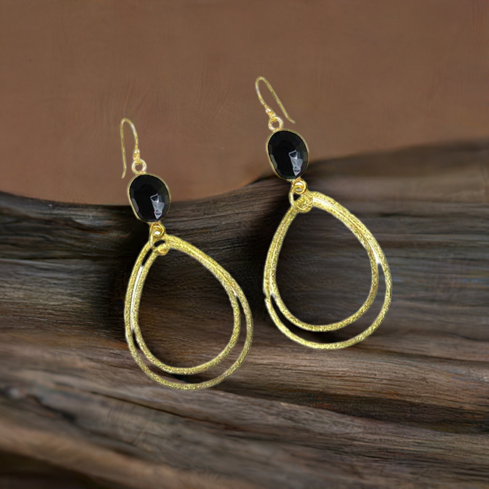 Semi Precious Black Onyx Gemstone Earrings In 925 Sterling Silver Jewelry 925SE1953