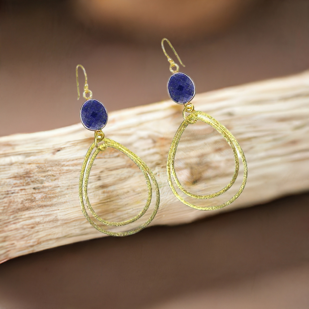 Genuine Lapis Gemstone Earrings In 925 Sterling Silver Jewelry 925SE1957