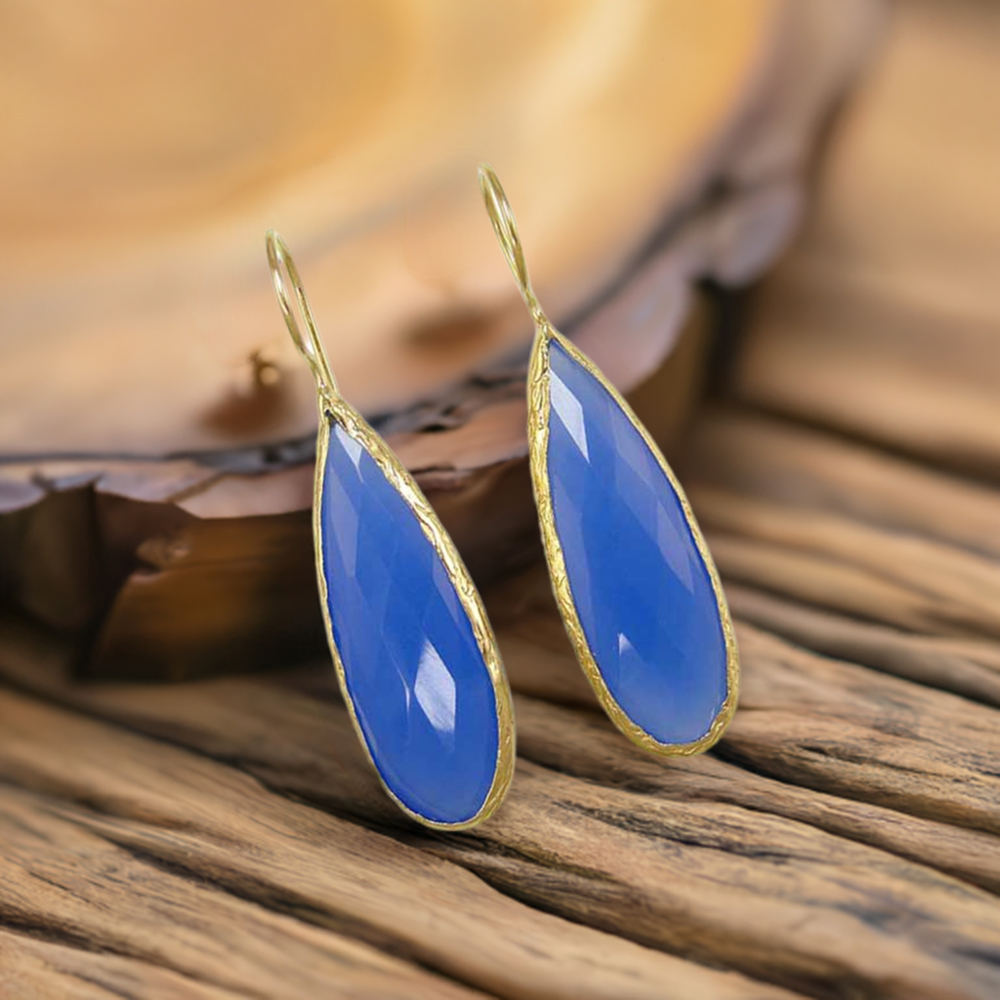925 Sterling Silver Handmade Earrings In Blue Chalcedony Gemstone Jewelry 925SE1965