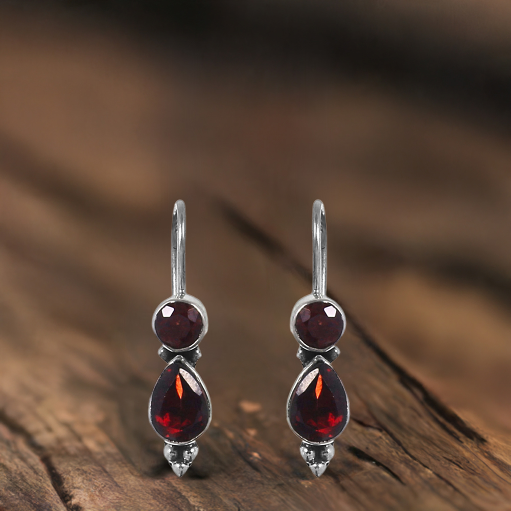 Handmade Sterling Silver Earring In 925 Garnet Gemstone Jewelry 925SE197