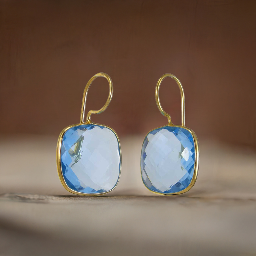 925 Sterling Silver Earrings In Blue Quartz Gemstone Jewelry 925SE1971