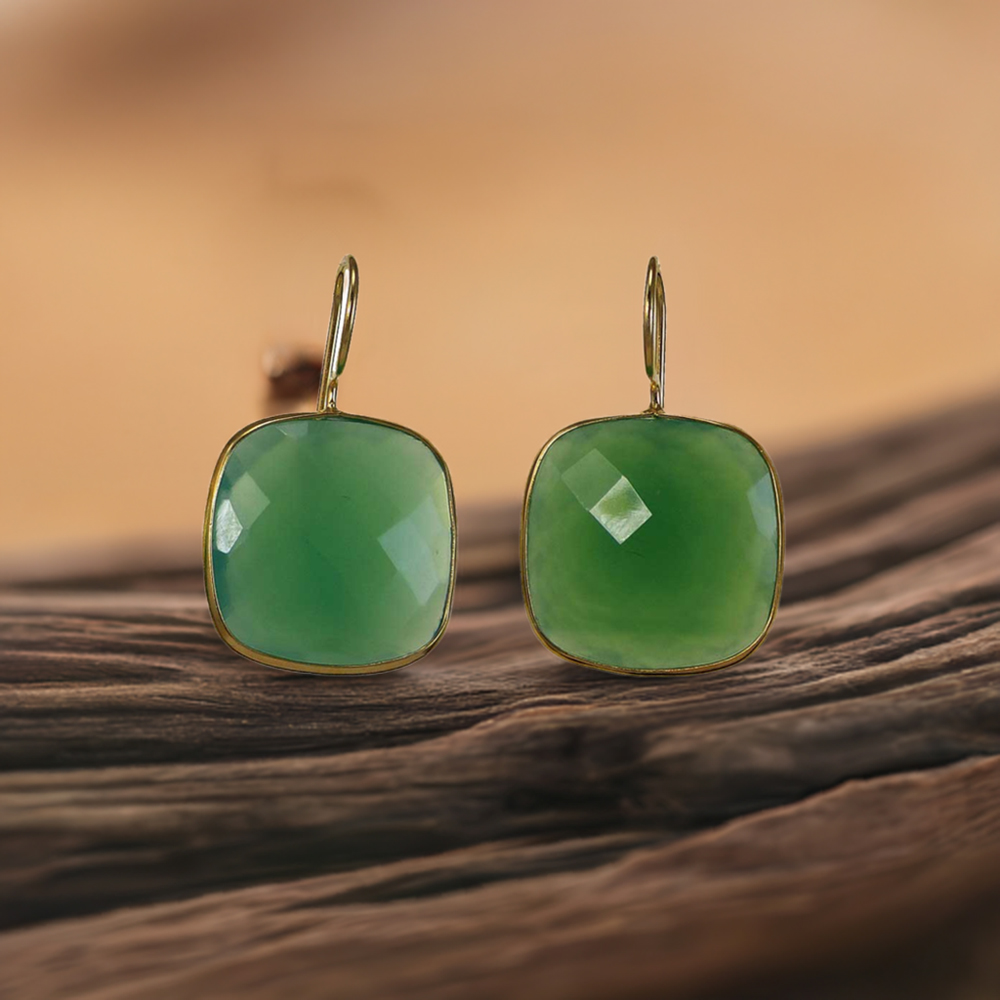 925 Sterling Silver Handmade Earrings In Chrysoprase Gemstone Jewelry 925SE1973