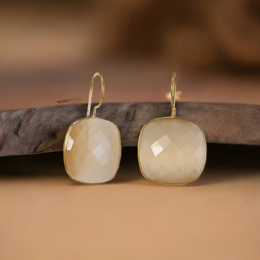 925 Sterling Silver Handmade Earrings In Peach Moonstone Jewelry 925SE1976