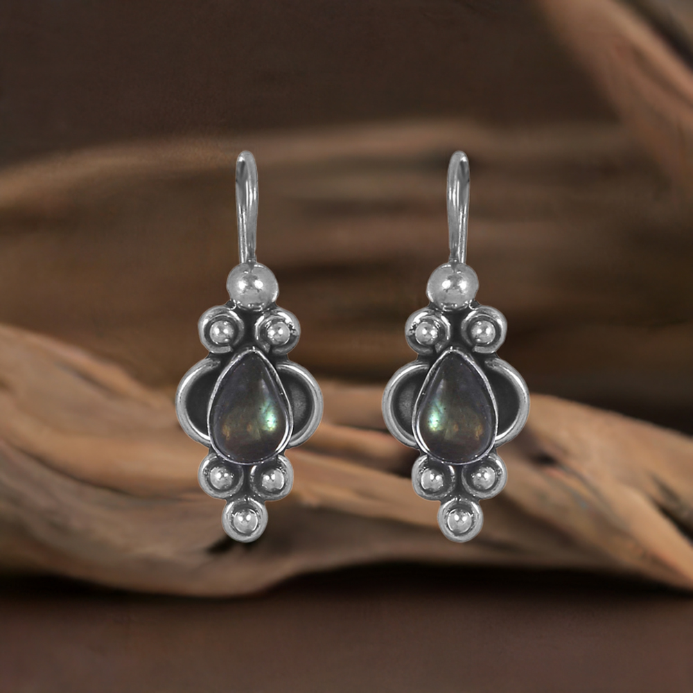Sterling Silver Earring In Blue Fire Labradorite Gemstone Jewelry 925SE198
