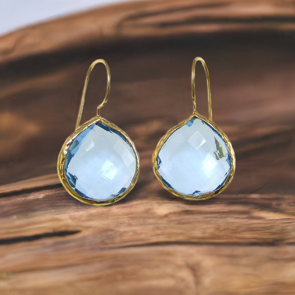 925 Sterling Silver Handmade Earrings In Hydro Blue Topaz Gemstone Jewelry 925SE1982