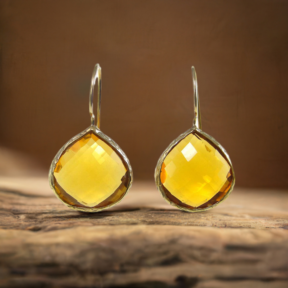 925 Sterling Silver Handmade Earrings In Yellow Quartz Gemstone Jewelry 925SE1984
