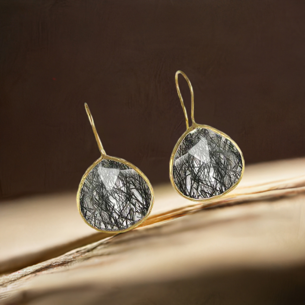 925 Sterling Silver Handmade Earrings In Black Rutile Gemstone Jewelry 925SE1985