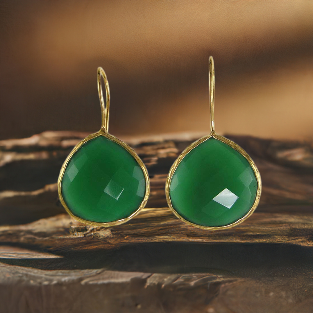 925 Sterling Silver Handmade Earrings In Green Onyx Gemstone Jewelry 925SE1988