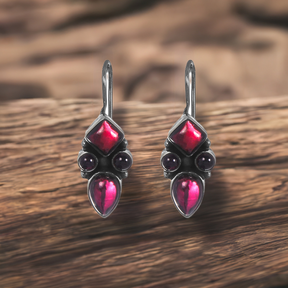 Handmade Sterling Silver Earring In Natural Garnet Gemstone Jewelry 925SE199