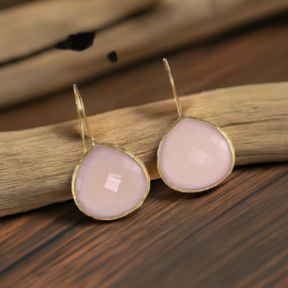 925 Sterling Silver Handmade Earrings In Rose Quartz Gemstone Jewelry 925SE1990