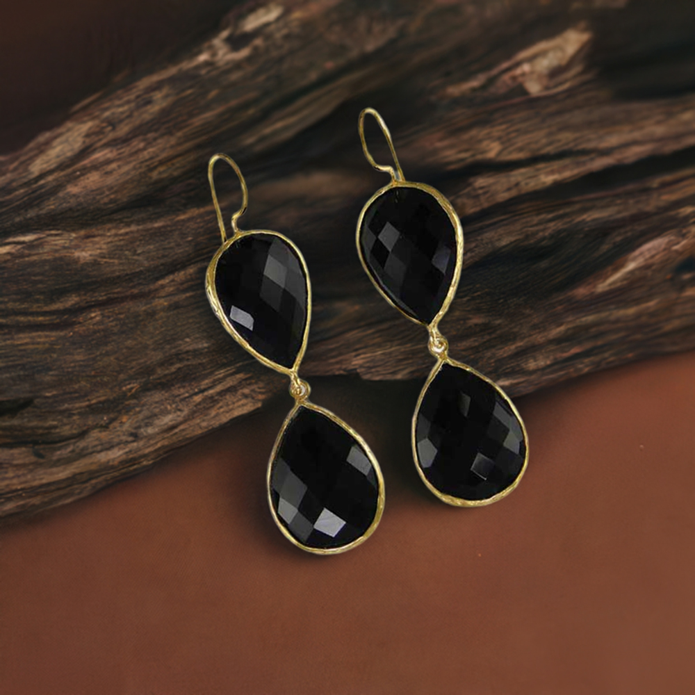 925 Sterling Silver Earrings In Semi Precious Black Onyx Gemstone 925SE1993