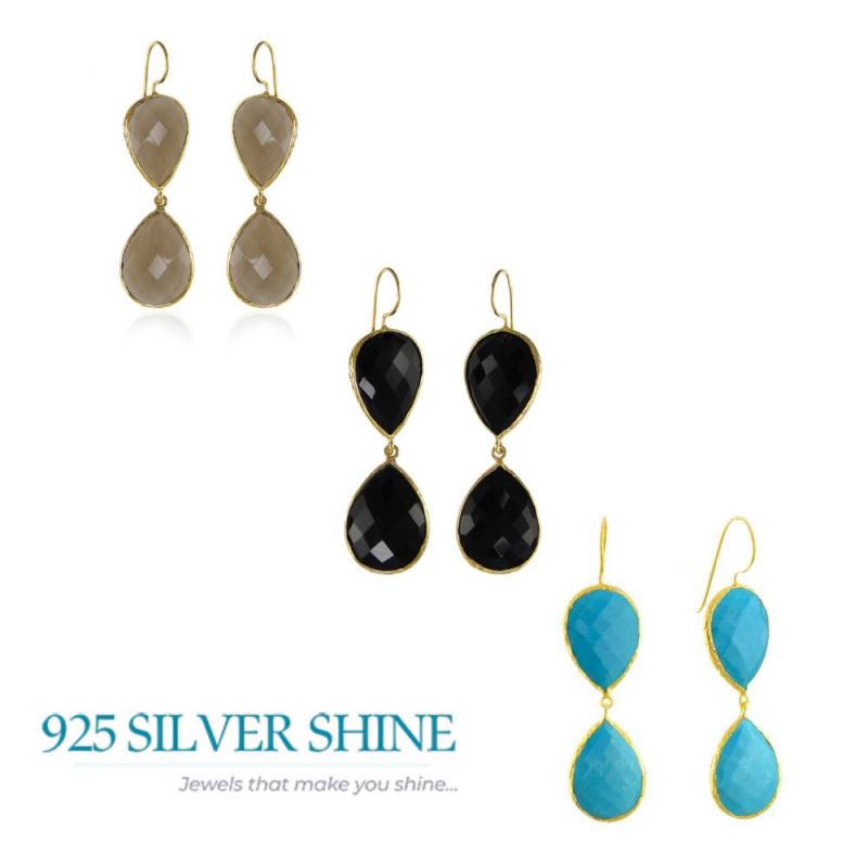 925 Sterling Silver Earrings In Genuine Smoky Gemstone 925SE1994_2