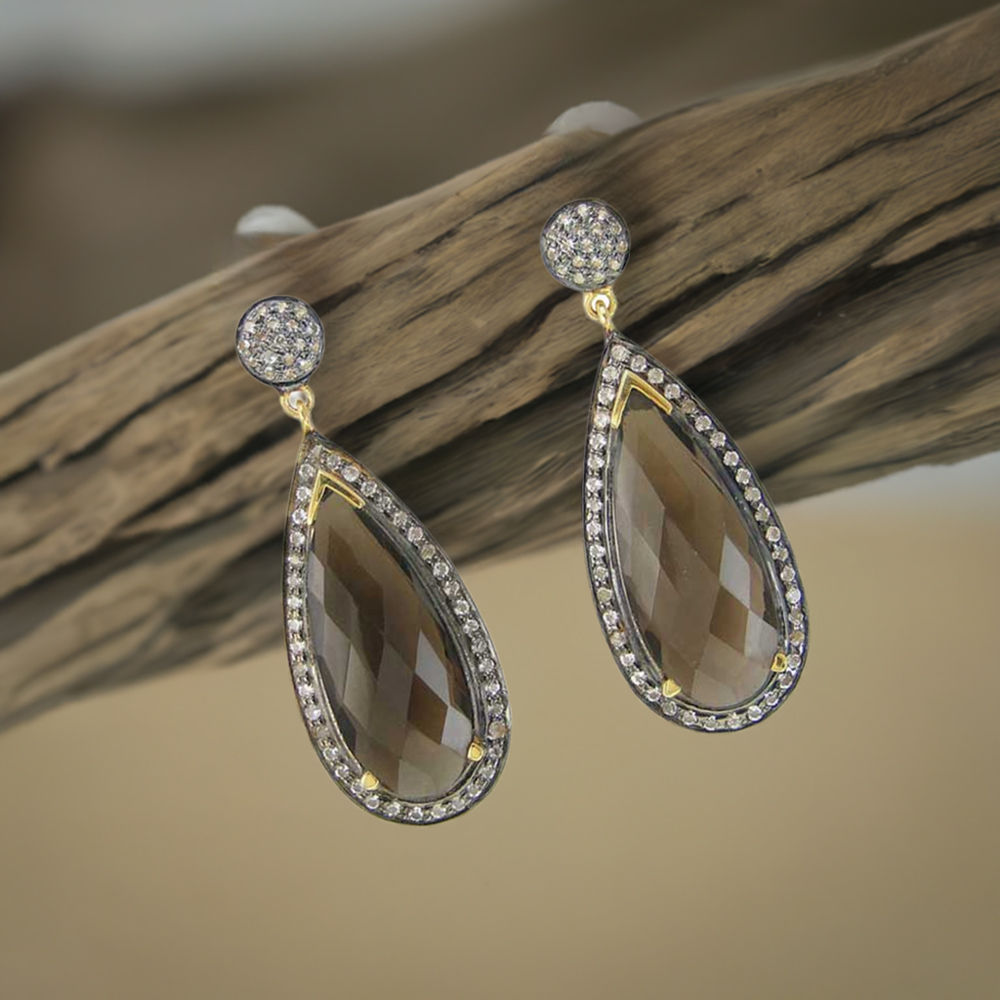 Fine 925 Sterling Silver Earrings In Genuine Smoky Quartz Gemstone 925SE2000