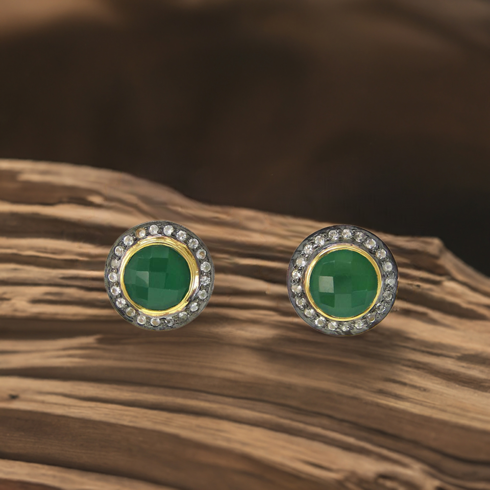 Semi Precious Green Onyx Gemstone Earrings In Solid 925 Silver 925SE2005