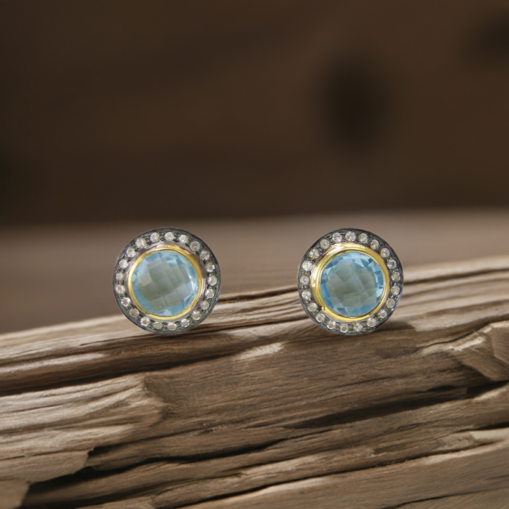 Semi Precious Hydro Blue Topaz Gemstone Earrings In Fine 925 Sterling Silver 925SE2008