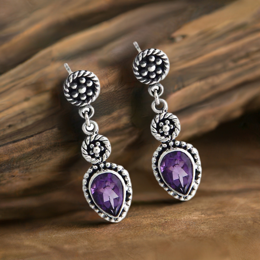 Genuine Amethyst Gemstone Earrings In Fine 925 Sterling Silver 925SE2009
