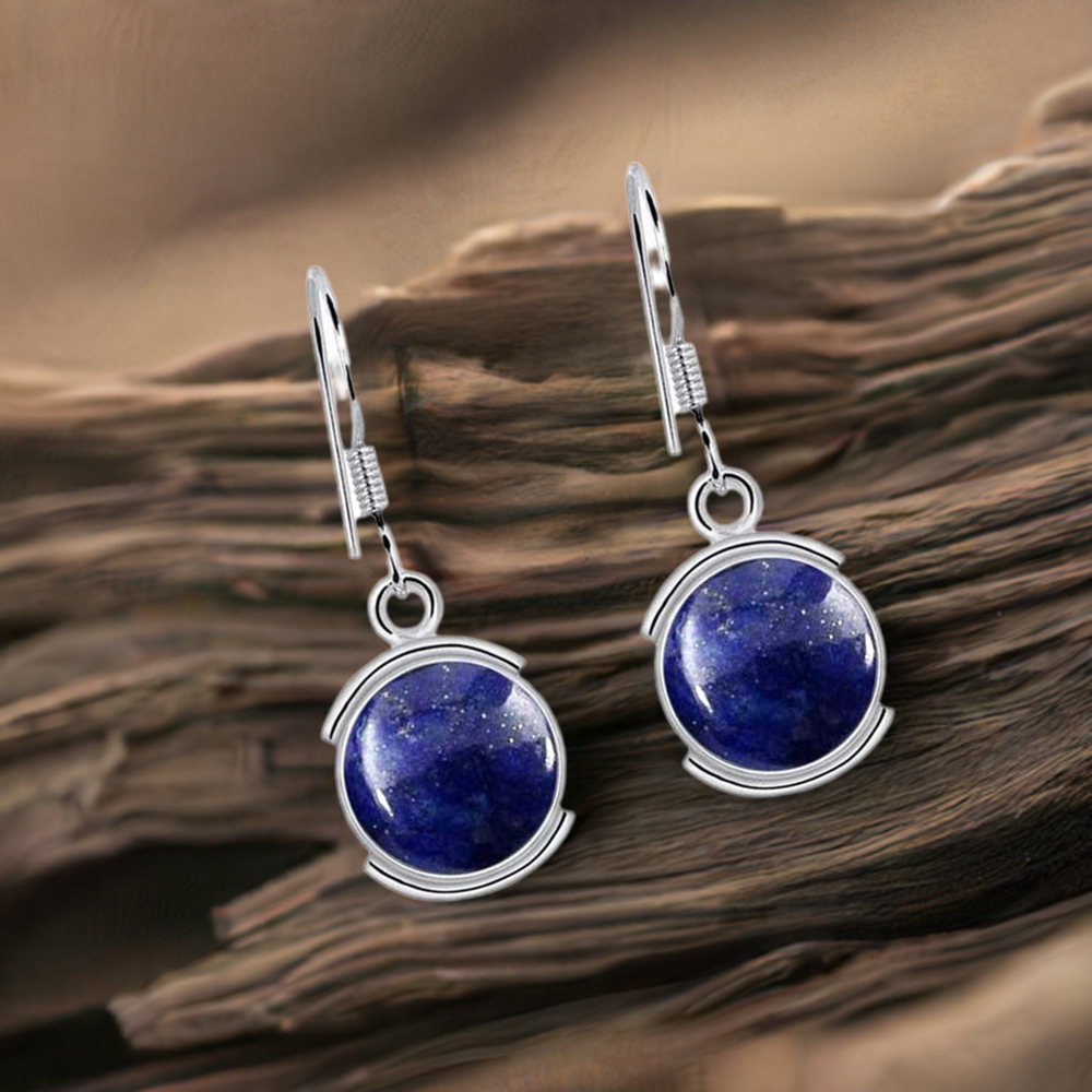 925 Sterling Silver Earrings In Semi Precious Lapis Gemstone 925SE2014
