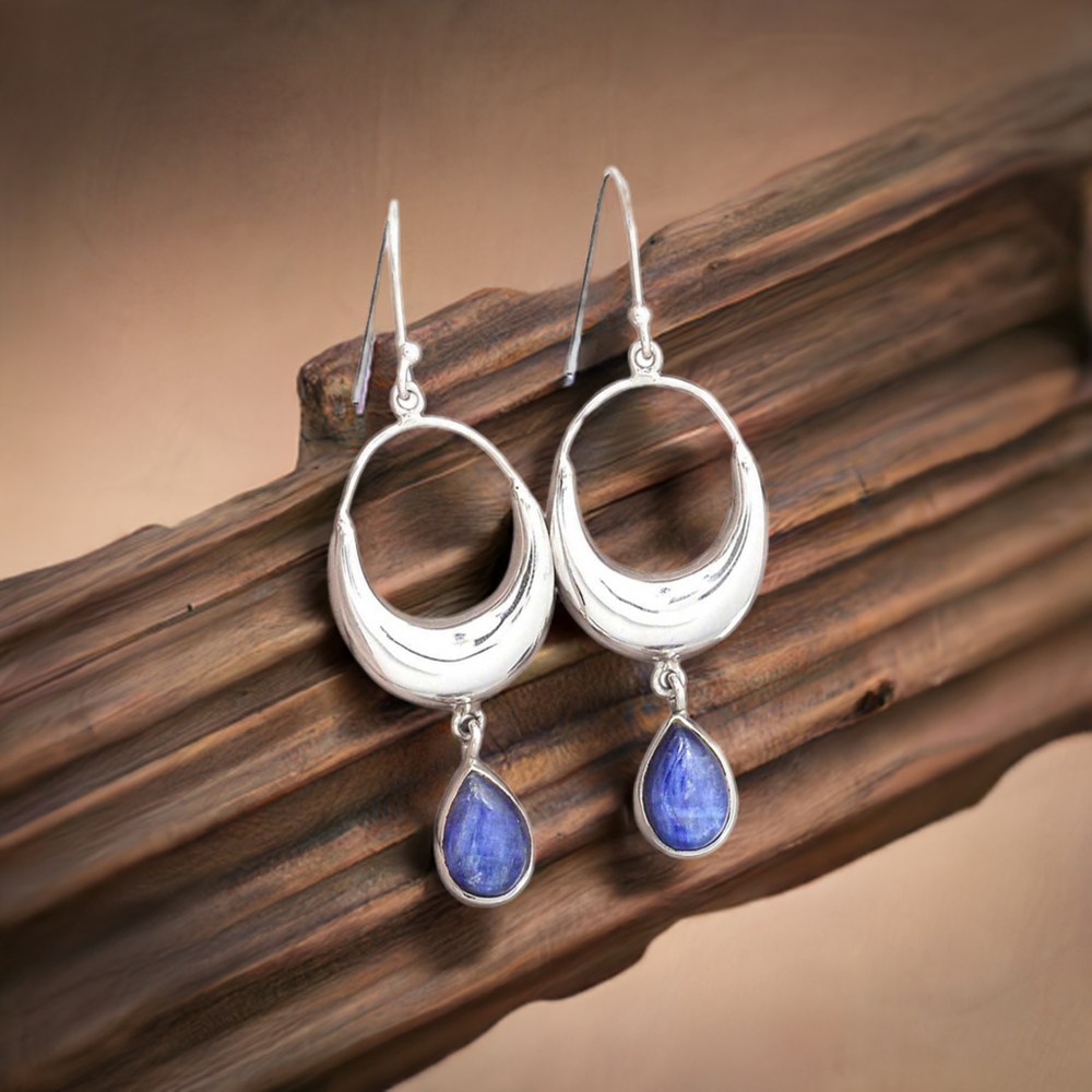 925 Sterling Silver Earrings In Semi Precious Kyanite Gemstone 925SE2015-1
