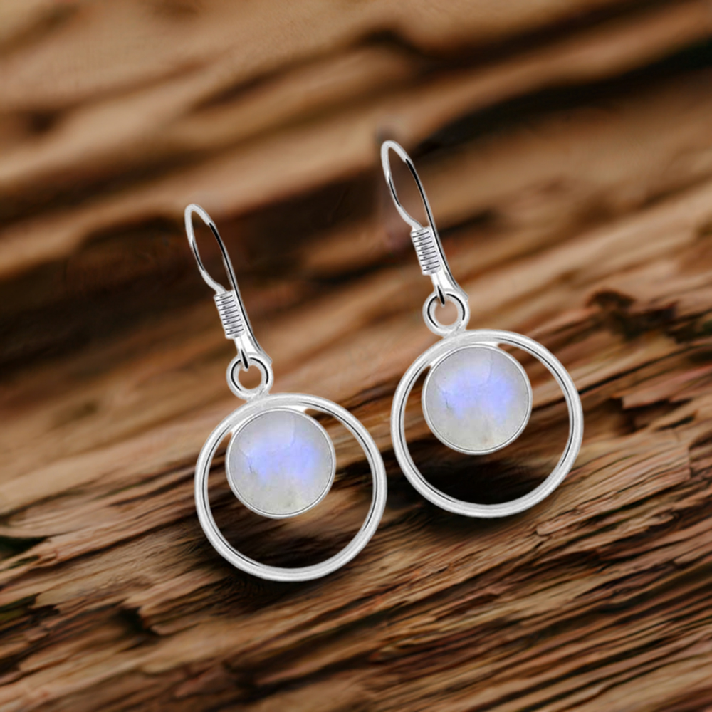 925 Sterling Silver Earrings In Genuine Rainbow Moonstone 925SE2015