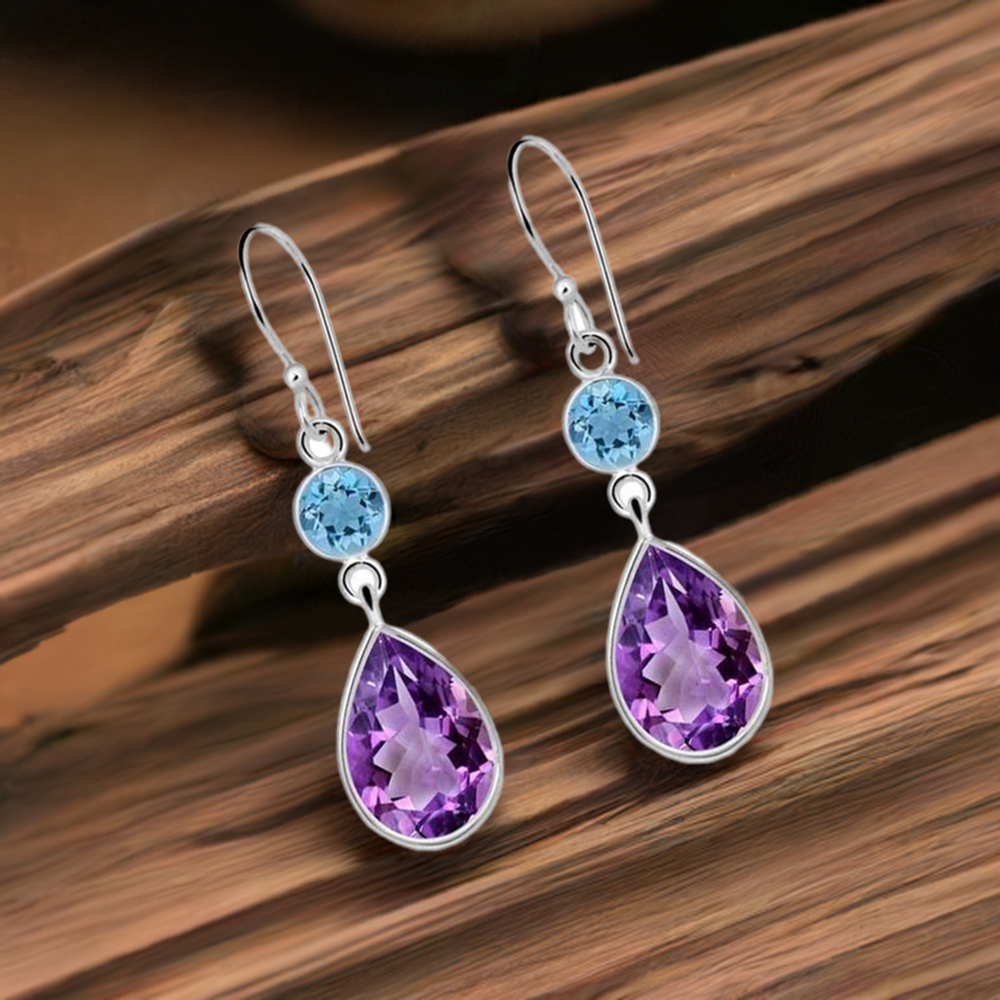 925 Sterling Silver Earrings In Natural Multi Gemstone 925SE2016