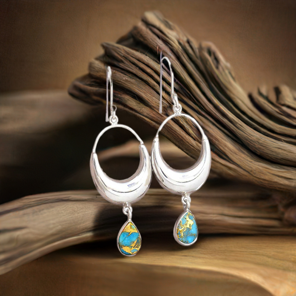 Solid 925 Silver Earrings In Semi Precious Copper Turquoise Gemstone 925SE2018